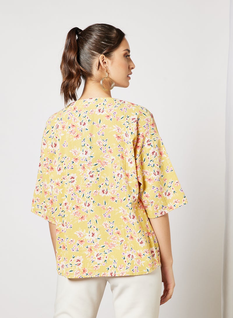 Floral Short Kimono Yellow