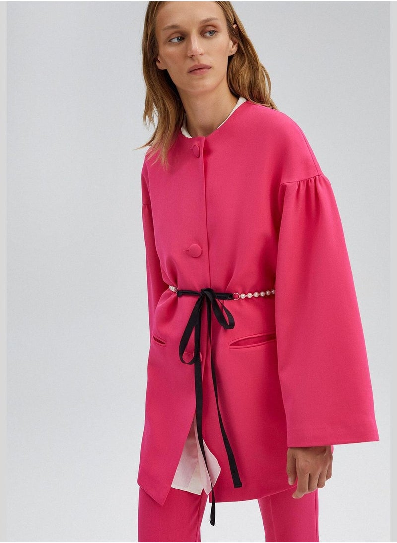 CREPE JACKET WITH FRILLED SLEEVE