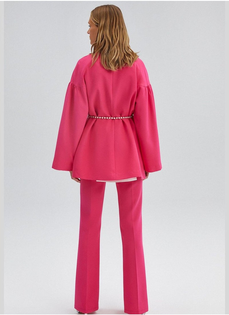 CREPE JACKET WITH FRILLED SLEEVE