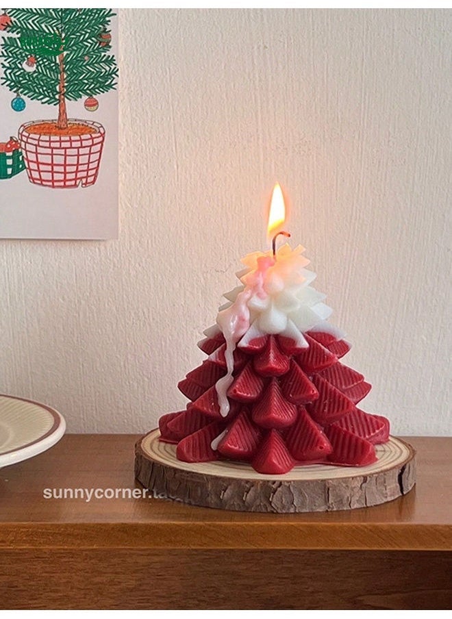 2pc Snow Top Pine Tree Scented Candle Decoration Christmas Atmosphere Scene Decoration