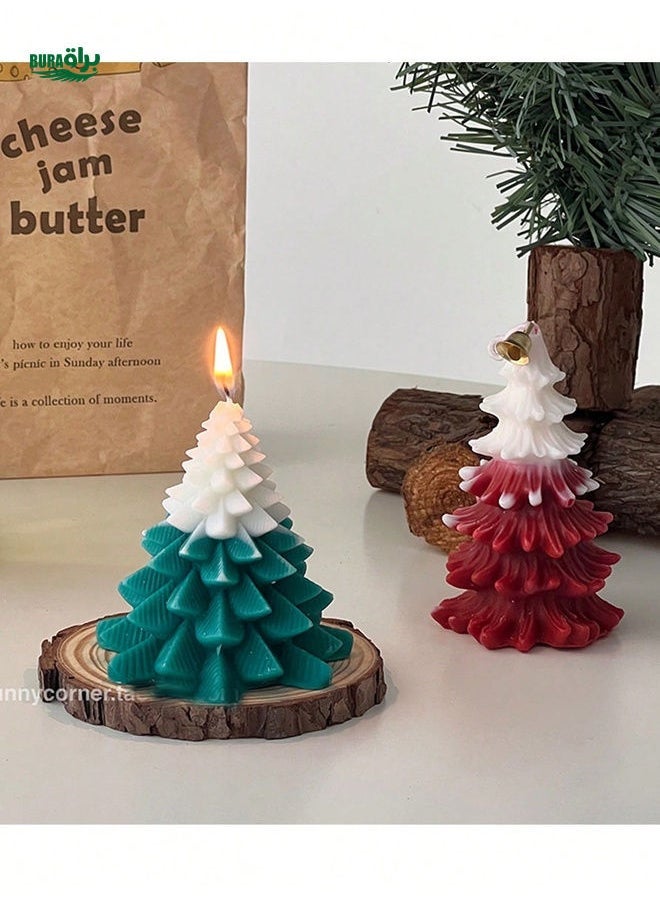 2pc Snow Top Pine Tree Scented Candle Decoration Christmas Atmosphere Scene Decoration