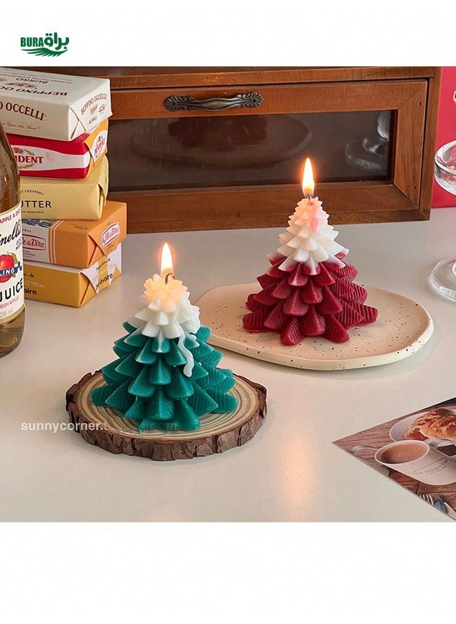 2pc Snow Top Pine Tree Scented Candle Decoration Christmas Atmosphere Scene Decoration