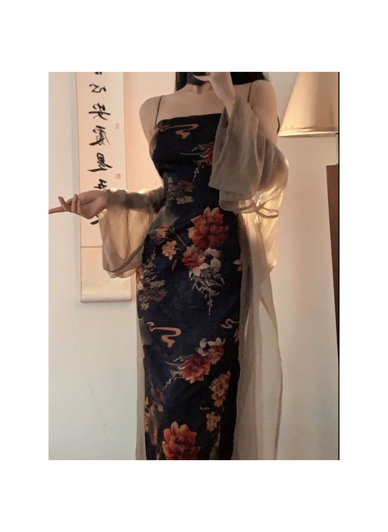 Plus Size Retro Halter Neck Floral Maxi Dress Set for Women Dress