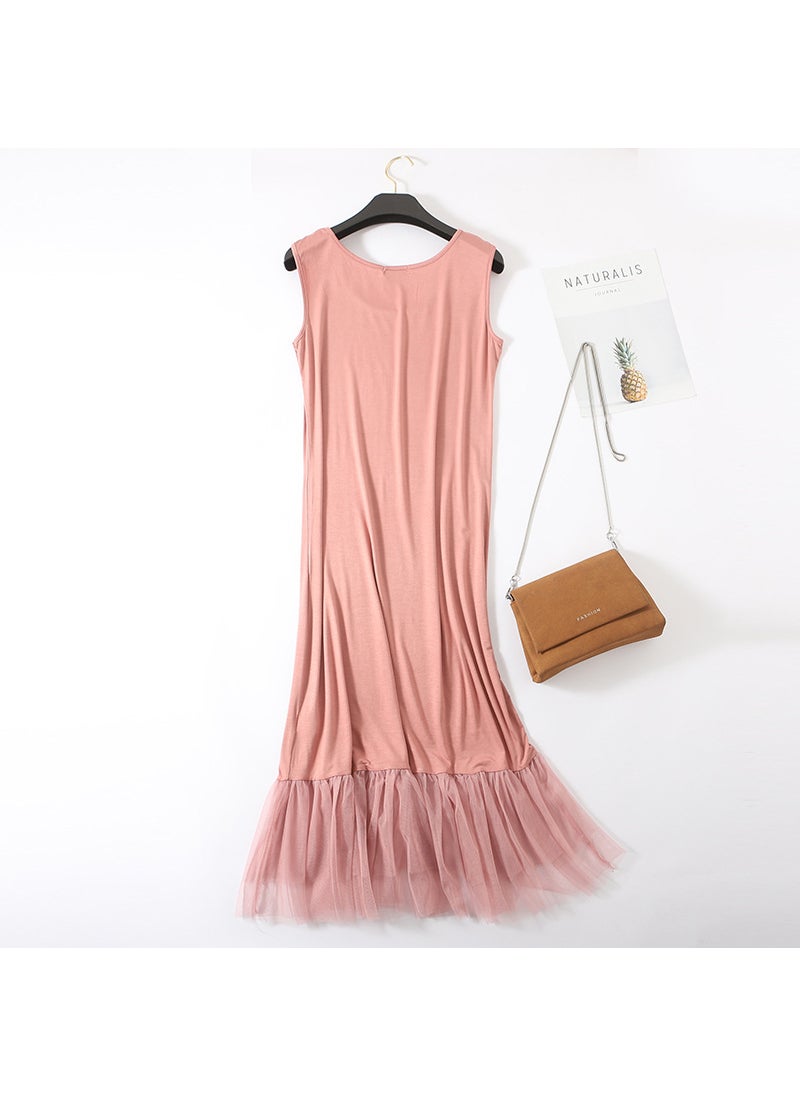 Modal Goddess Fresh Lace Camisole Midi Dress Pink