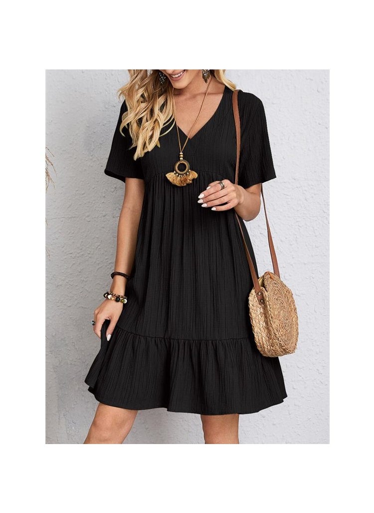 2023 Summer Casual Loose Short Sleeve Dress Black