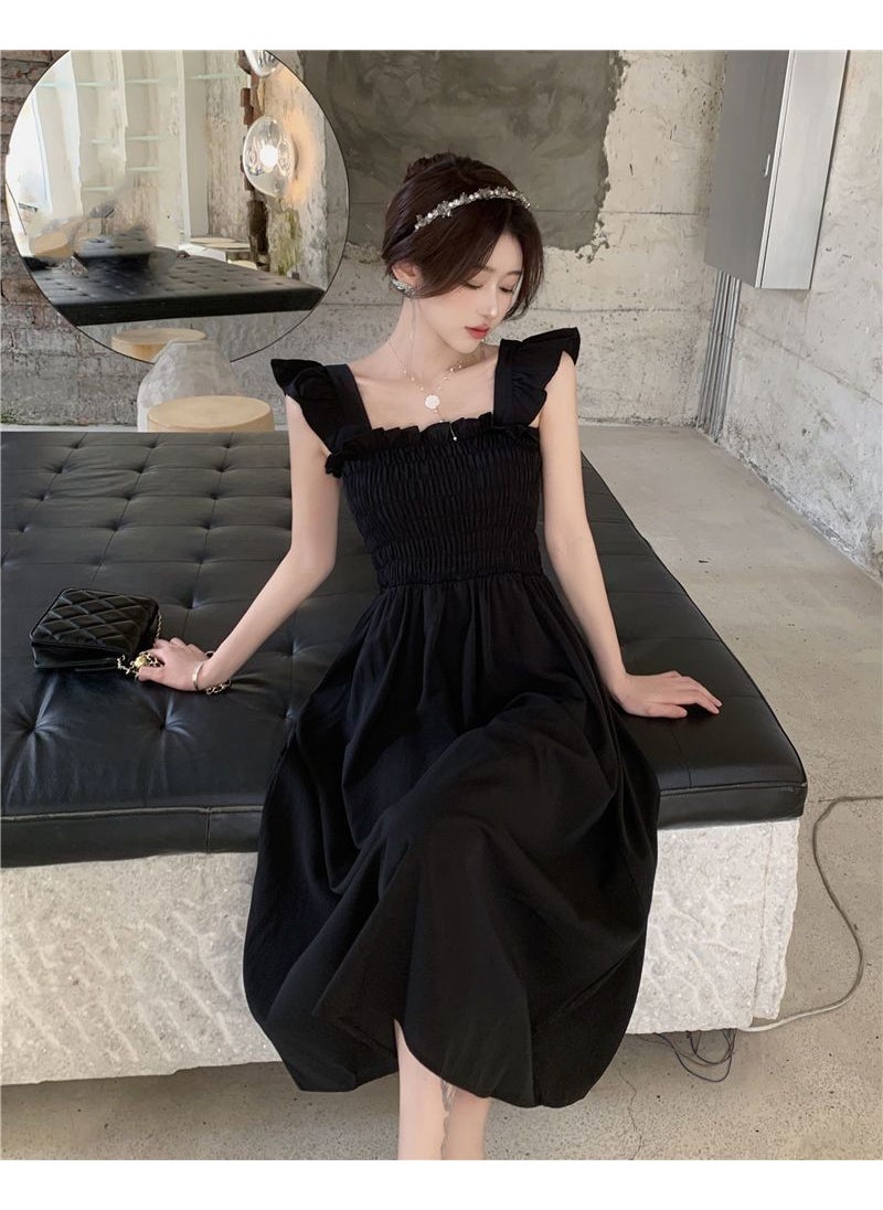 French Style Puff Sleeve Dress Summer 2024 Black