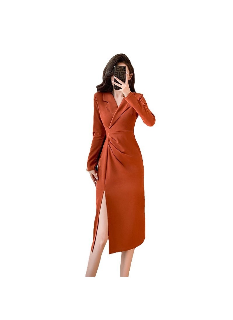 Elegant Pencil Dress Autumn Winter 2024 Orange