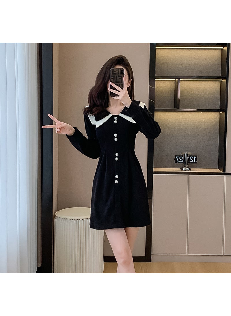 French Doll Collar Dress Autumn Elegance Black