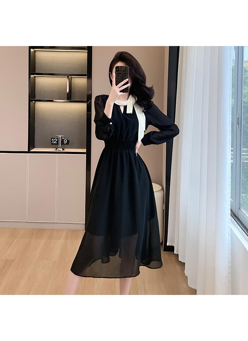 2024 Autumn Chic Long-sleeve Slim Dress Black