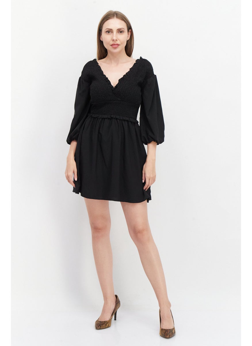 Women Textured Mini Dress, Black