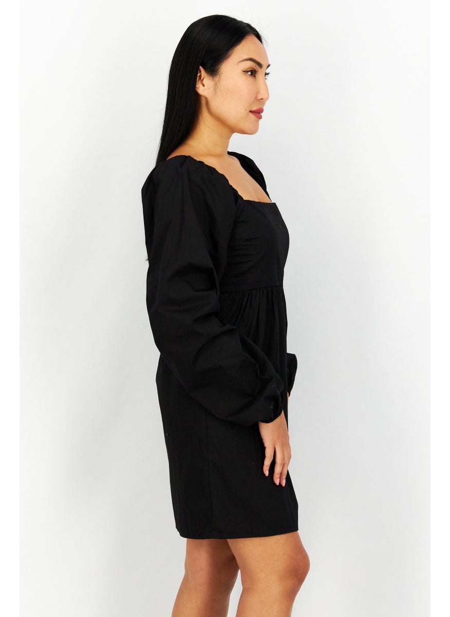 Women Plain Mini Casual Dress, Black