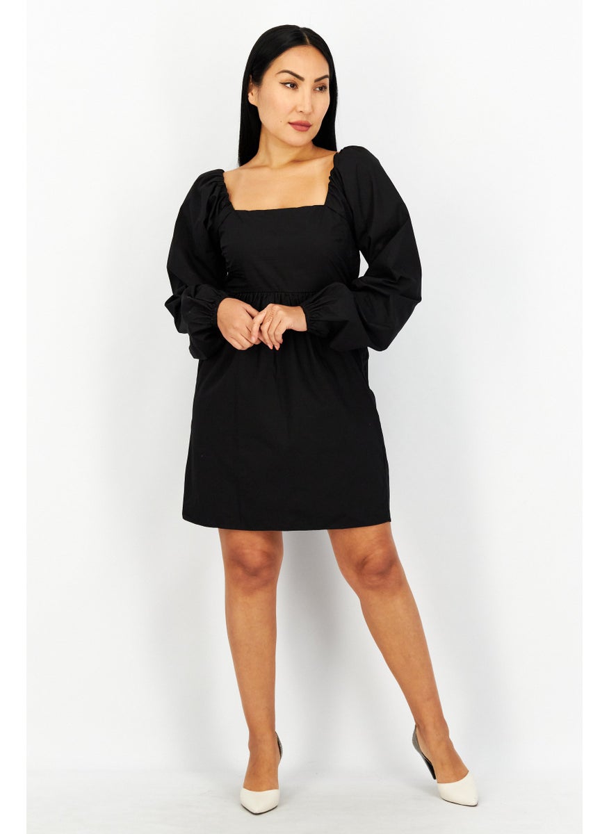 Women Plain Mini Casual Dress, Black