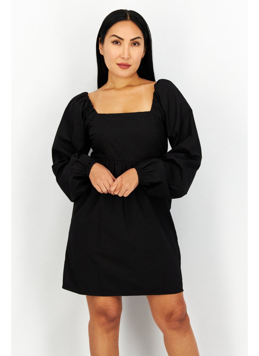 Women Plain Mini Casual Dress, Black