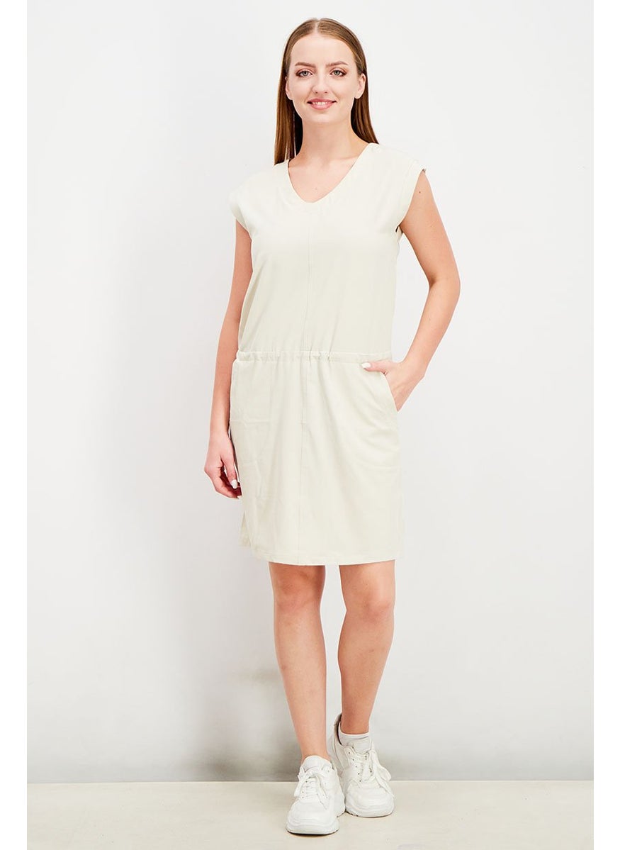 Women Plain Mini Dress, Linen