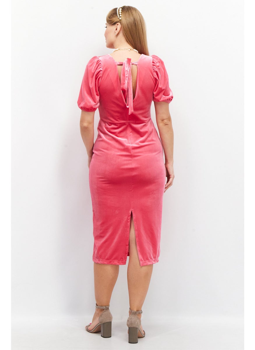 Women Textured Midi Dress, Pink