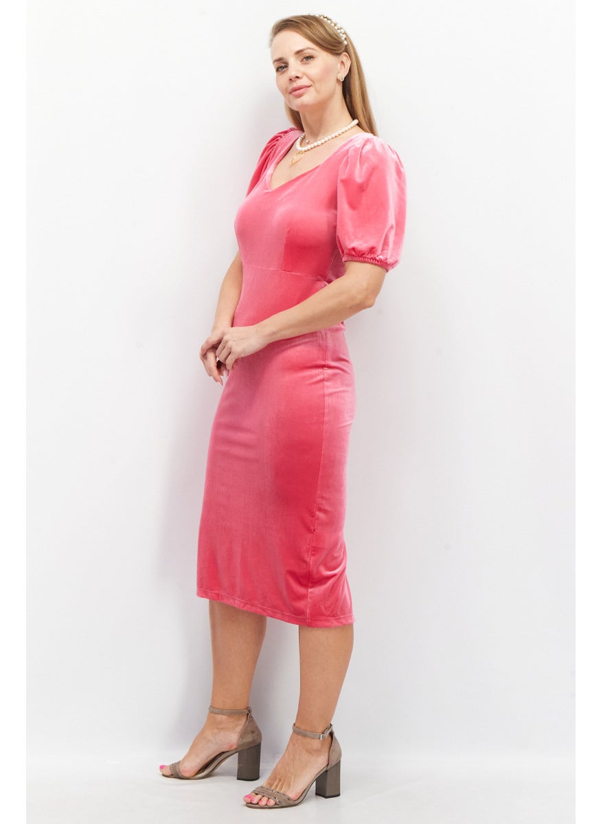 Women Textured Midi Dress, Pink