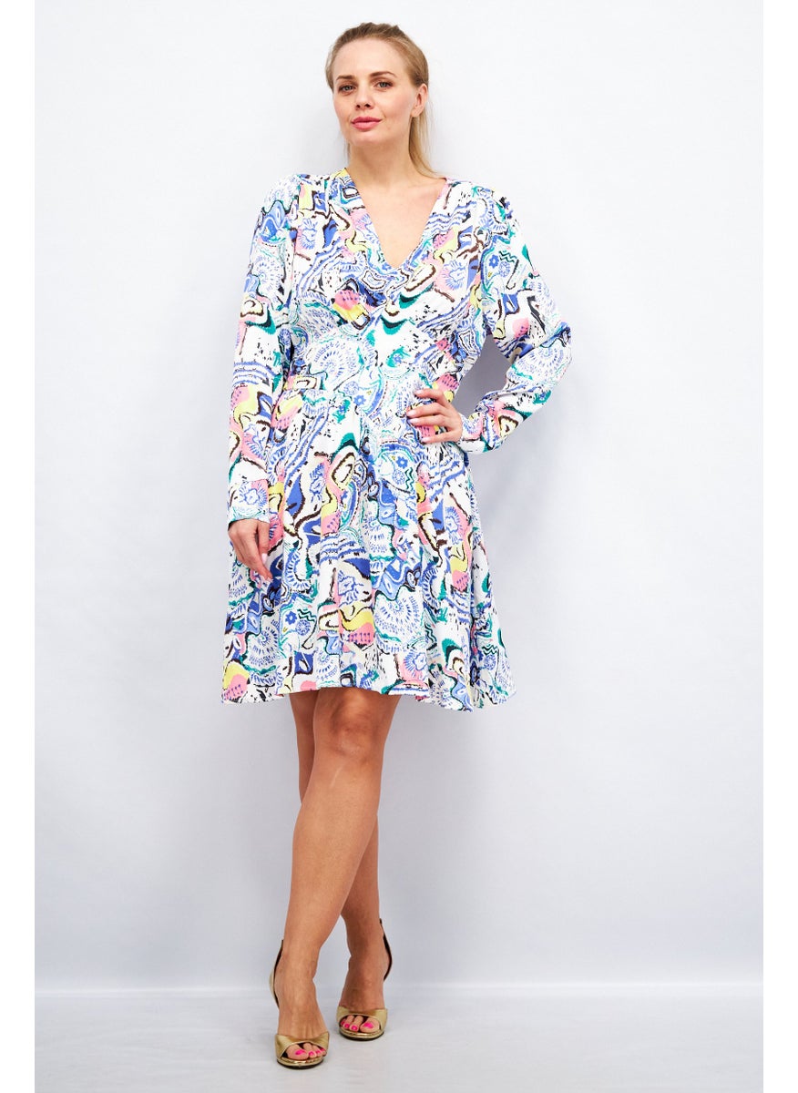 Women All Over Print Mini Dress, Blue Combo