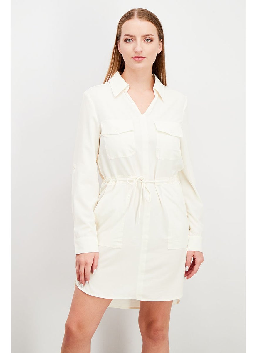 Women Textured MIni Casual Dress, Cream