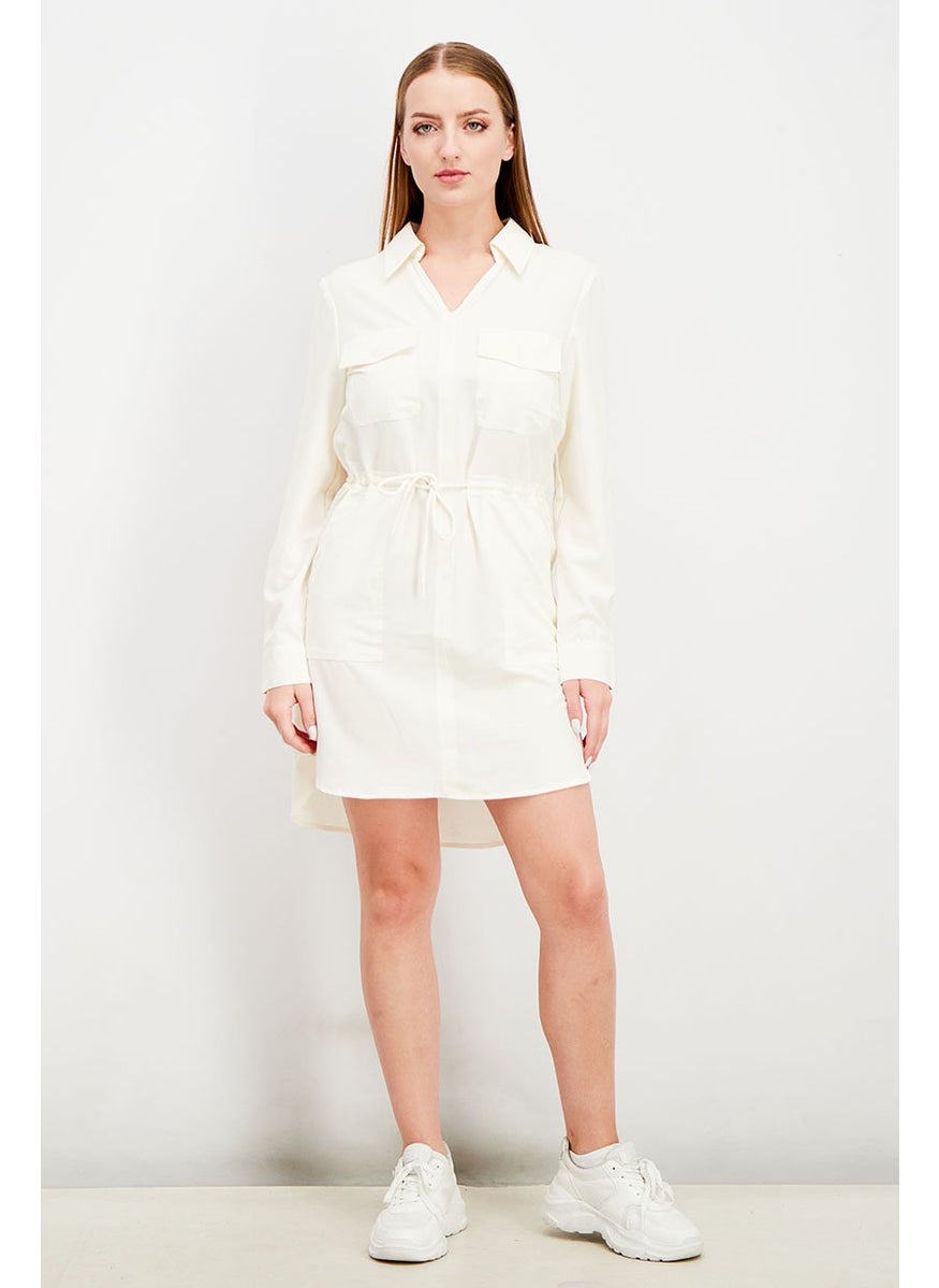 Women Textured MIni Casual Dress, Cream