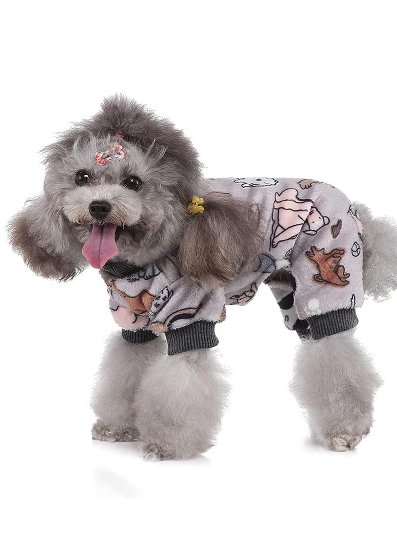Dog Hoodie, Winter Pajamas Warm Fuzzy Puppy 4 Leg Clothes for Chihuahua Onesies Jumpsuit Clothing for Pet Dogs 2 Pack Soft  for Cold Weather Blue Grey, Medium
