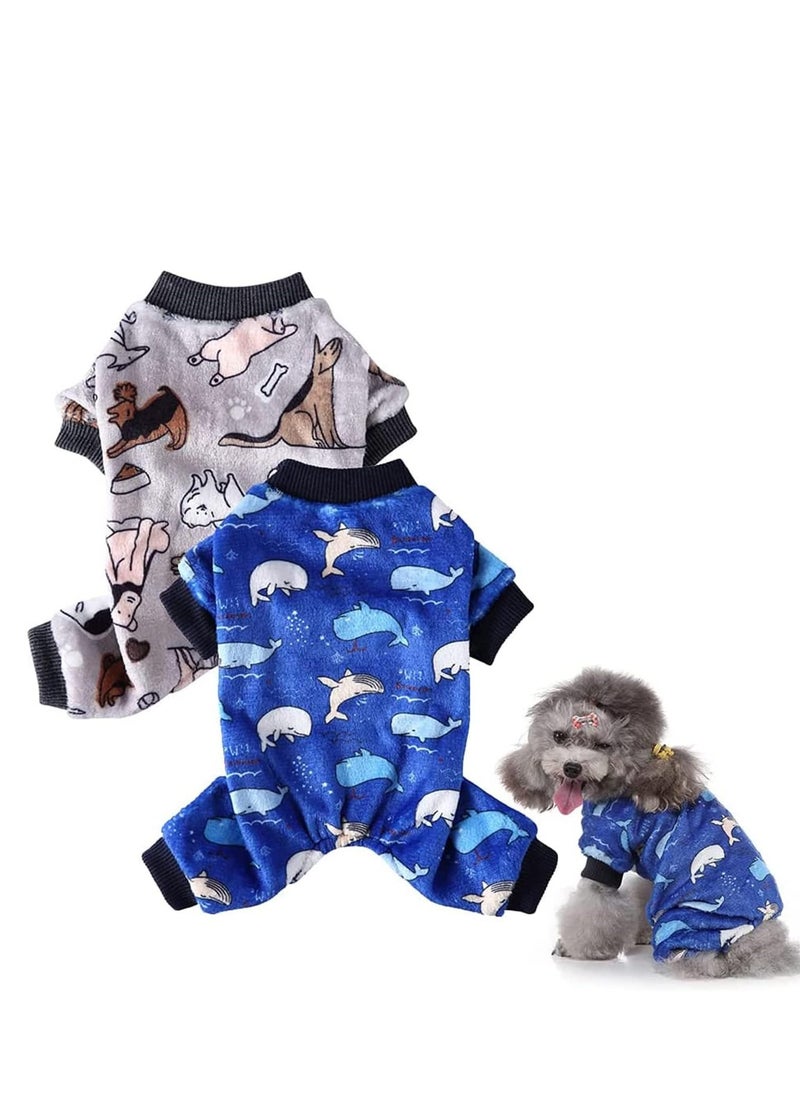 Dog Hoodie, Winter Pajamas Warm Fuzzy Puppy 4 Leg Clothes for Chihuahua Onesies Jumpsuit Clothing for Pet Dogs 2 Pack Soft  for Cold Weather Blue Grey, Medium