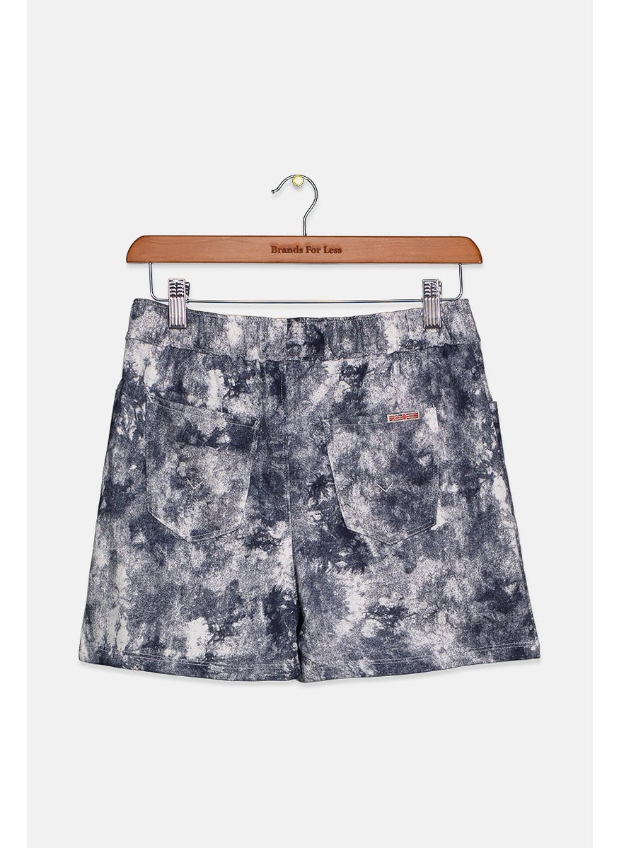 Kids Girl Tie Dye Side Pocket Pull On Shorts, Navy Blue/White