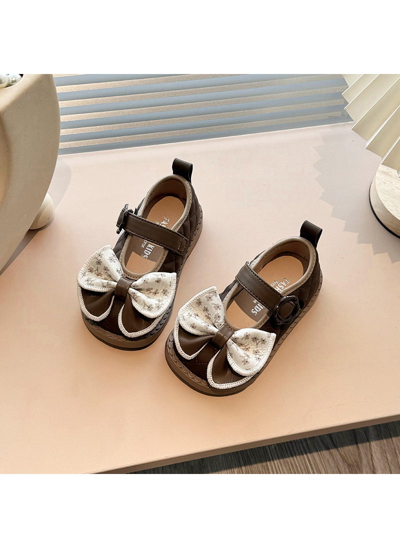 Girls shoes small leather shoes 2024 spring new childrens soft bottom baby non-slip single shoes spring girls princess shoesDark brown Dark brown