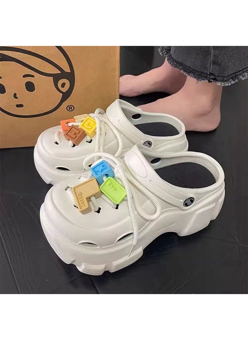 Fashion Slip-on Beach Clogs Sandals for WomenTank White-[Building Blocks]] Tank White-[Building Blocks]]