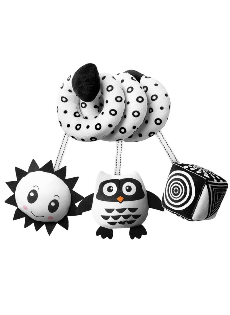 Spiral Toys for pram, Spiral Pram Hanging Toys, Black and White Pram Toys, Spiral Activity Hanging Toys Car Seat Toys With Ringing Bell, Wrap Around Crib Sensory Early Education Toys