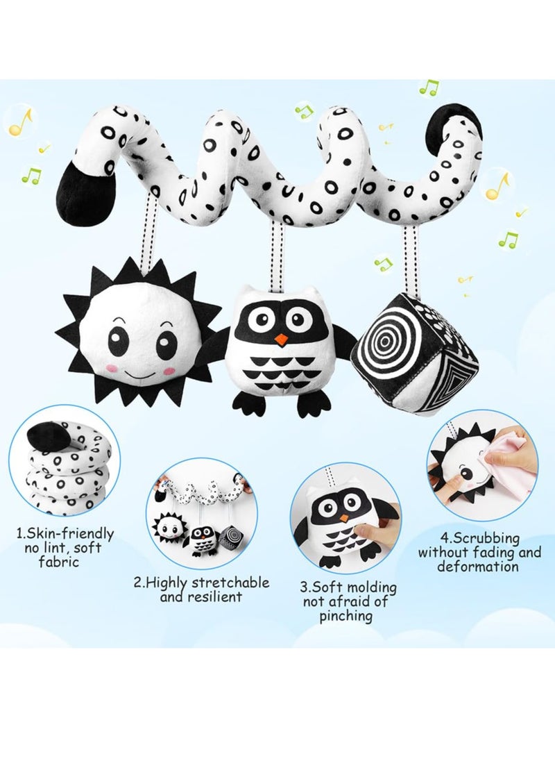 Spiral Toys for pram, Spiral Pram Hanging Toys, Black and White Pram Toys, Spiral Activity Hanging Toys Car Seat Toys With Ringing Bell, Wrap Around Crib Sensory Early Education Toys