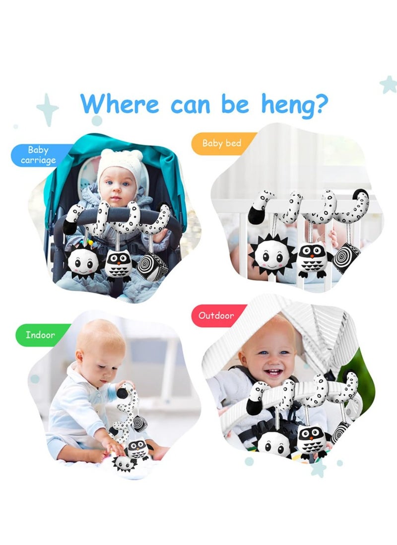 Spiral Toys for pram, Spiral Pram Hanging Toys, Black and White Pram Toys, Spiral Activity Hanging Toys Car Seat Toys With Ringing Bell, Wrap Around Crib Sensory Early Education Toys