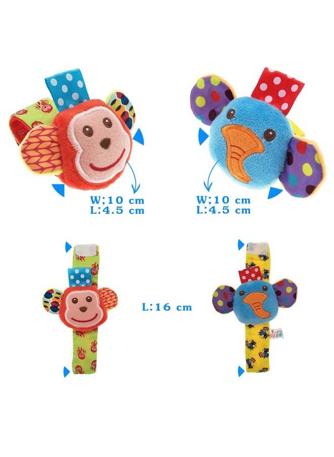 Baby Rattle,URUTOREO Baby Wrist Rattle and Foot Rattles Finder Socks Set, Developmental Soft Animal Rattles Monkey and Elephant Socks Toys Infant Baby Toys (4 Pcs)