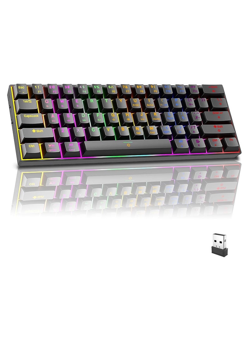 infino® Wireless Bluetooth Tri-Mode (2.4G/Bluetooth/USB-C) Mechanical Keyboard, Multi-Platform Support (Windows/Mac/Linux/Tablet), Rechargeable 61-Key RGB Backlit Brown Switch Gaming Keyboard