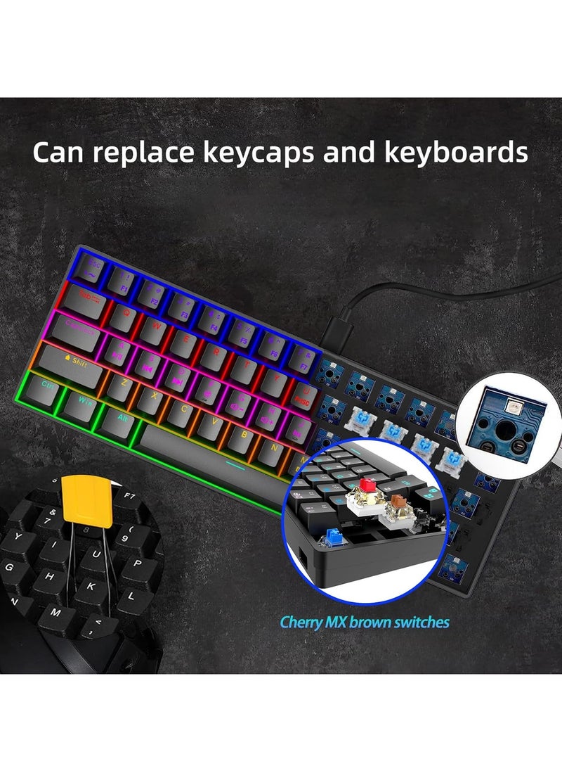 infino® Wireless Bluetooth Tri-Mode (2.4G/Bluetooth/USB-C) Mechanical Keyboard, Multi-Platform Support (Windows/Mac/Linux/Tablet), Rechargeable 61-Key RGB Backlit Brown Switch Gaming Keyboard