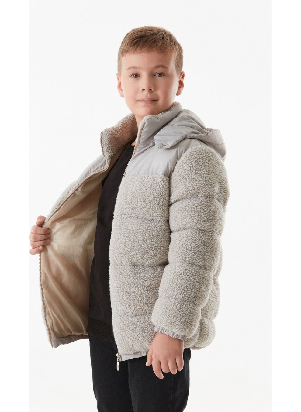 Pocket Hooded Plush Boy's Coat