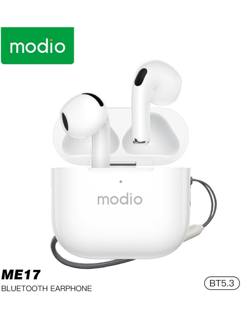 NEW Modio ME17 Wireless Bluetooth Earbuds Pro – Premium Sound, Long Battery Life, and Seamless Connectivity for Android u0026 iPhone (White)