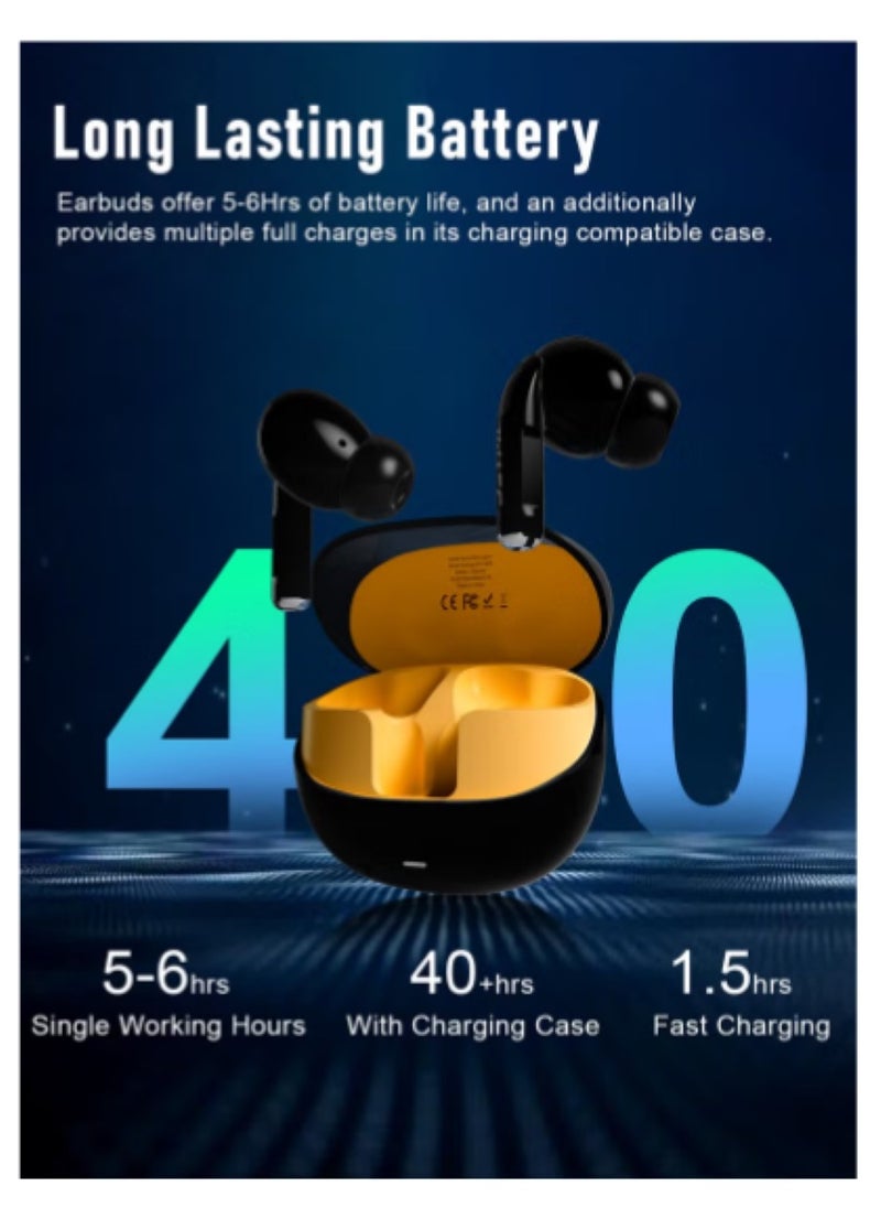 BETMI - True Wireless Earbuds - Fully In-Ear Bluetooth5.4 Headphones, IPX5 Waterproof TWS With Dual Mic For Sport, Light-Weight Earphones Playtime 40+Hours with Charging Case For Android iOS/iPhone - Black