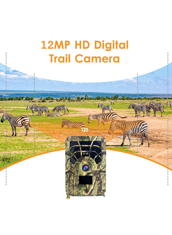 Digital Trail Camera 12MP HD Hunting & Trail Camera Motion Activated Night Infrared Vision Waterproof 46pcs IR Lights for Outdoor Wild Hunting Home Security Animal Observation Game