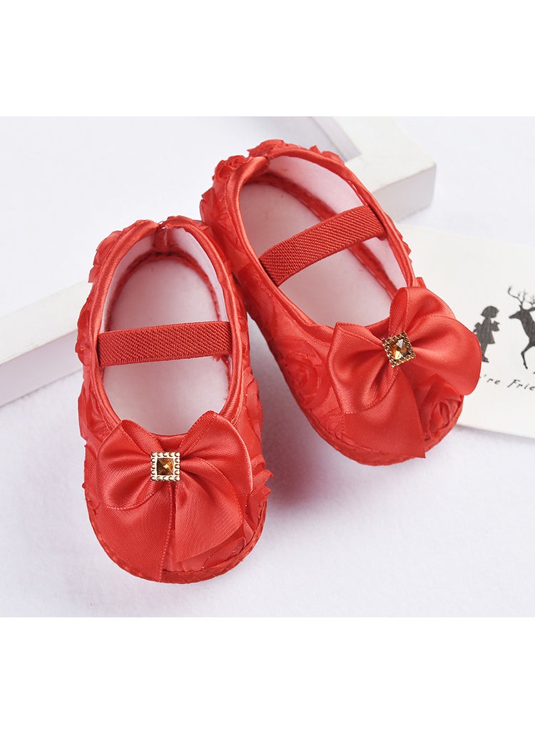 Baby Toddler Shoes Spring, Summer and Autumn Baby Girls Dont Fall Off Shoes 0-1 Year Old Girls Shoes Princess Shoes All-Match Soft Sole XSX020Big Bow-Red Big Bow-Red