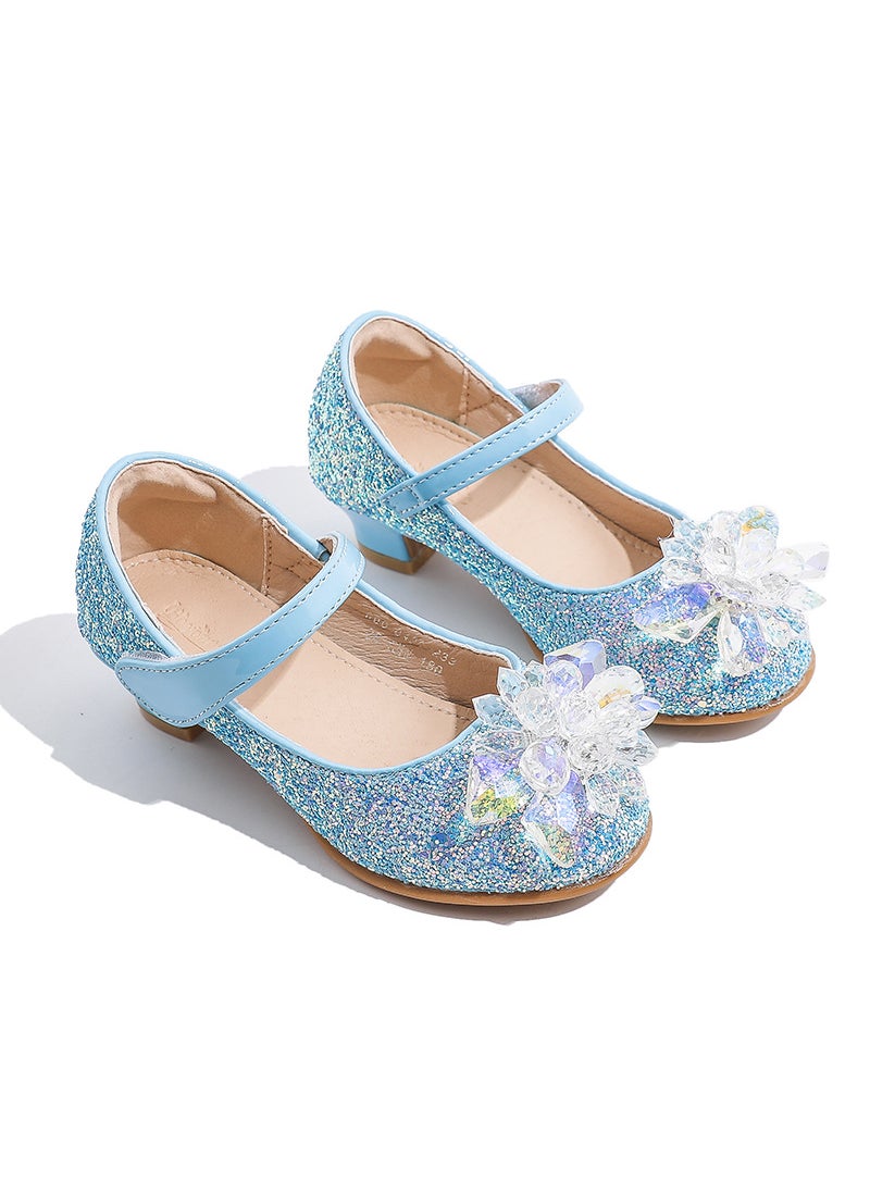 Girls High Heels Baby Princess Children Single Shoes Small Girls Performance Crystal Leather Gift Martini Shoes Fiber Material Blue