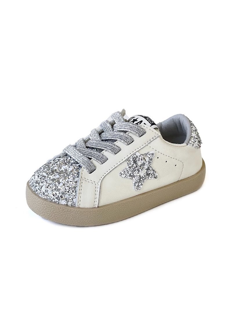 Girls Star Dirty Sneakers Soft Sole Toddler ShoesSilver Silver