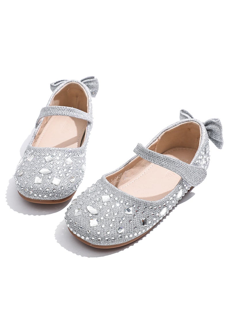 Girls Princess Shoes 2024 Spring/Autumn CrystalSilver Silver