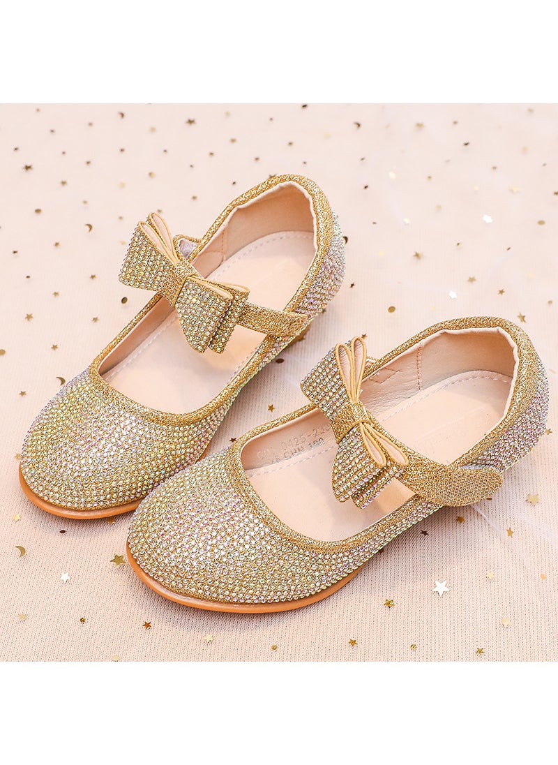 Girls Glitter Princess Heels Crystal Stage ShoesGold Gold