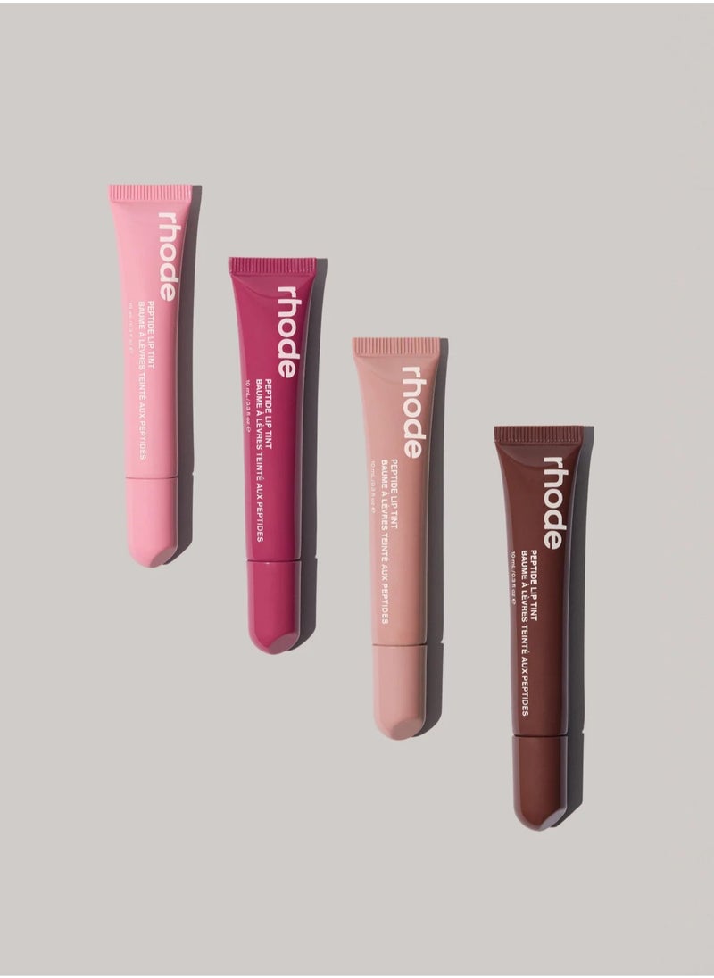 All four shades together - Skin Peptide Lip Tint - Ribbon Raspberry Jelly, Toast and Espresso