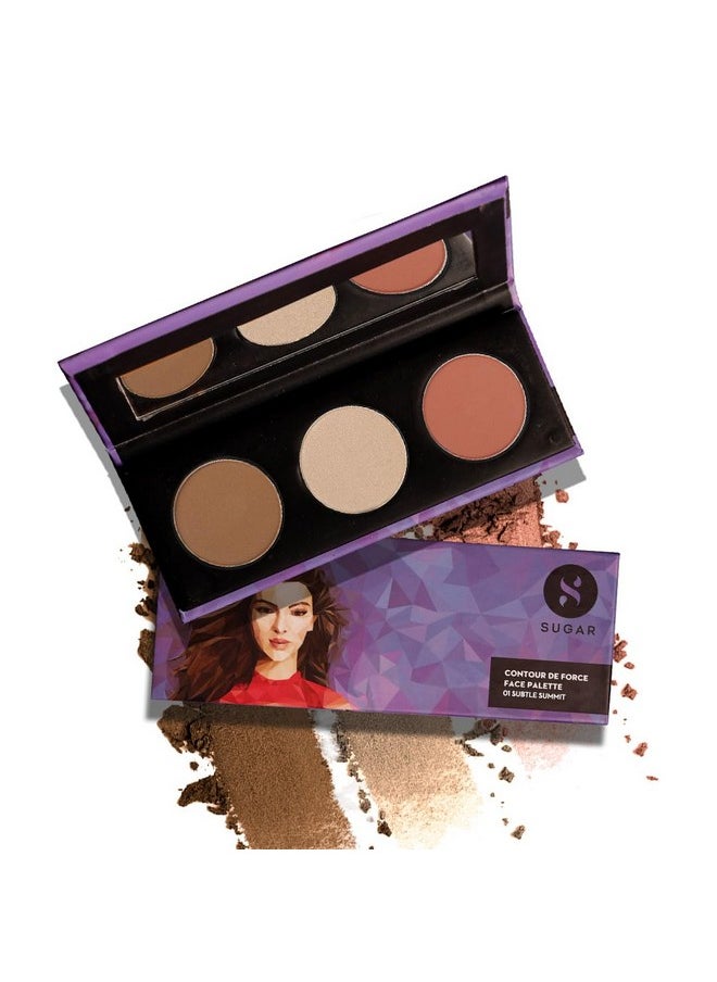 Sugar Cosmetics Contour De Force Face Palette01 Subtle SummitLonglasting formula, Lightweight Blush, Highlighter and Bronzer, Paraben free.