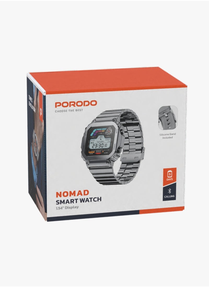 Nomad Vintage Smart Watch with Silver Dial and Metal & Silicone Straps / Voice Assistant / Camera Shutter / Music Control / Bluetooth Calling & Find My Phone - Silver