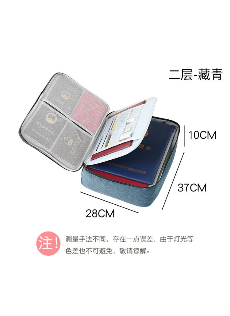 Waterproof Travel Document Storage Bag Large Capacity Household Certificate Document Storage Bag File Arrangement Card Passport BagNo lock navy blue on the second floor No lock navy blue on the second floor