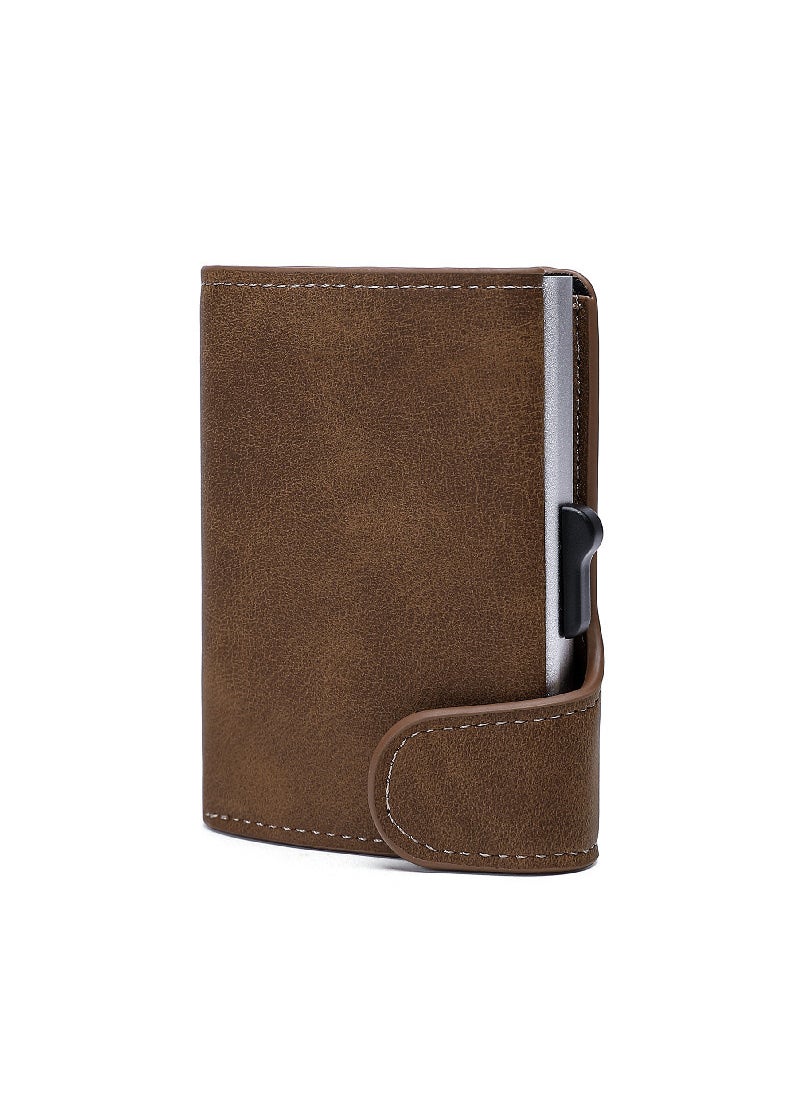 Aluminum RFID Blocking Card Holder Crazy Horse Leather WalletCoffee Coffee