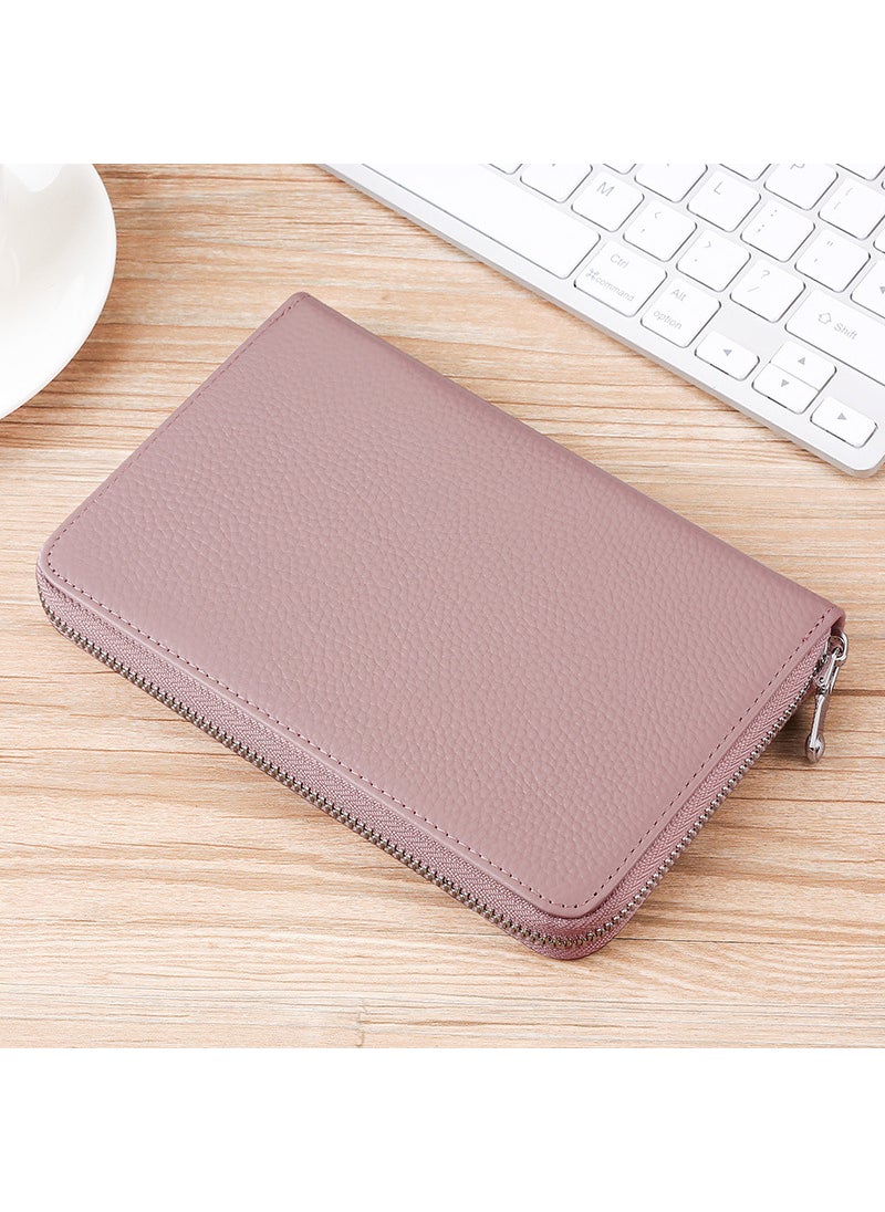 Genuine Leather RFID Anti-Magnetic Card Bag Cowhide Japanese-Style Account Book and Deposit Bag Multi-Function Wallet Long Wallet ID SetMeat pink first layer cowhide Meat pink first layer cowhide