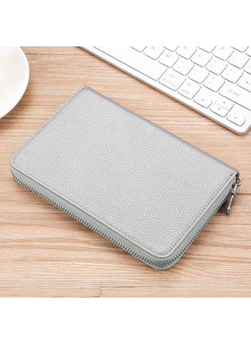 Genuine Leather RFID Anti-Magnetic Card Bag Cowhide Japanese-Style Account Book and Deposit Bag Multi-Function Wallet Long Wallet ID SetSilver top layer cowhide Silver top layer cowhide